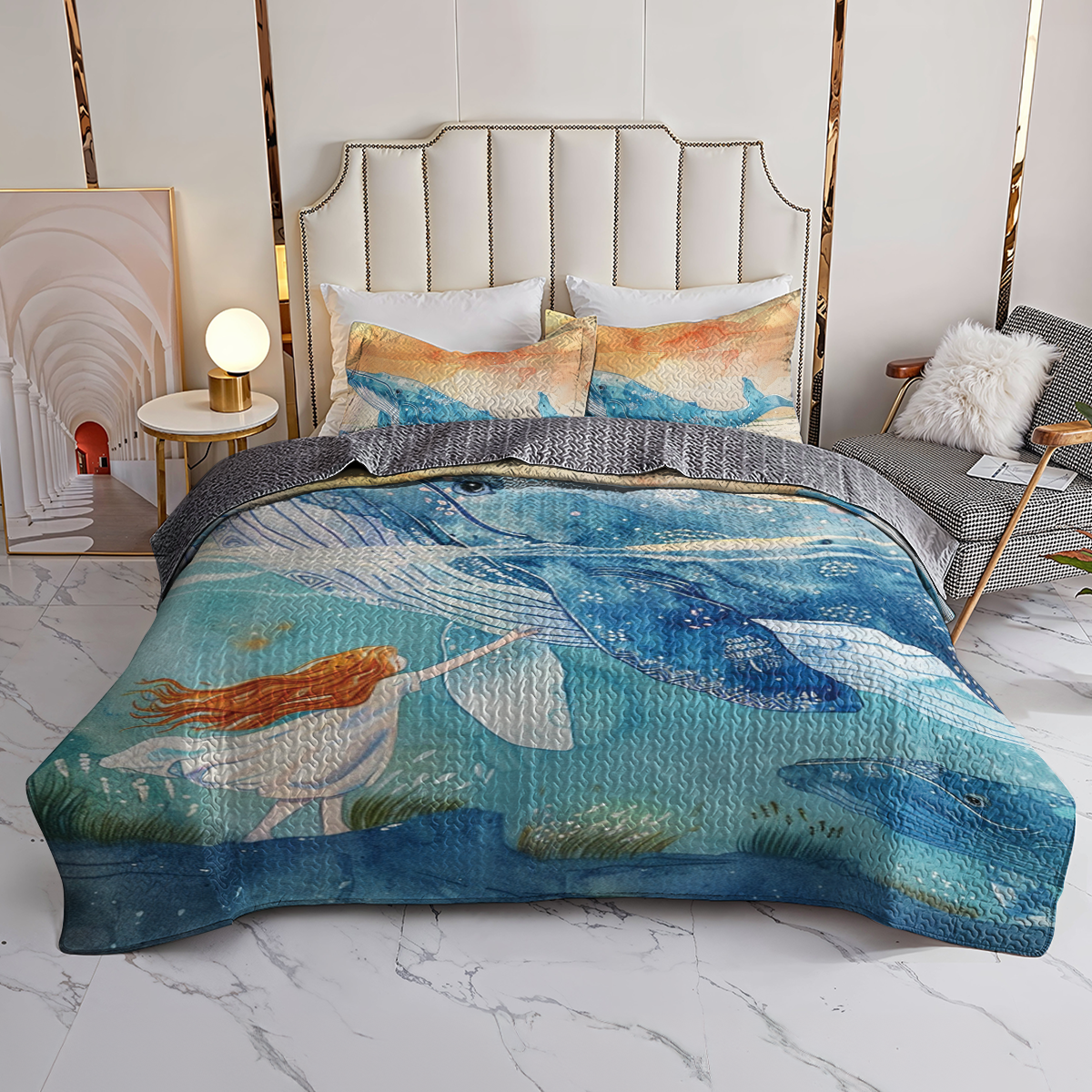 Shineful All Season Quilt 3-Piece Set Whale Harmony and Girl