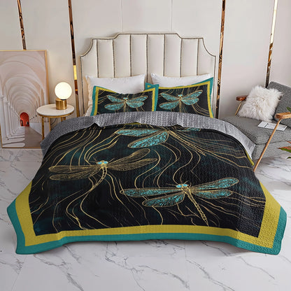 Shineful All Season Quilt 3-Piece Set - Mystic Dragonfly