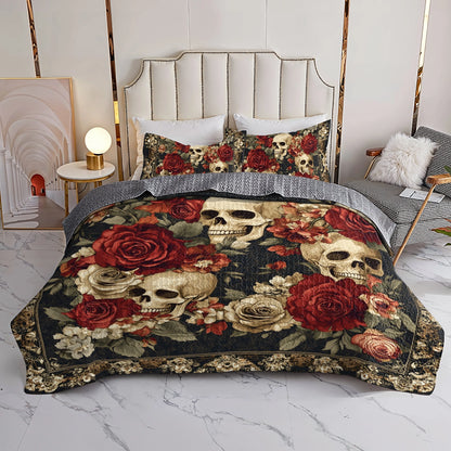 Shineful All Season Quilt 3-Piece Set Skull Crimson Shadows