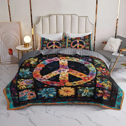 Shineful All Season Quilt 3-Piece Set - Hippie Peace Blossom