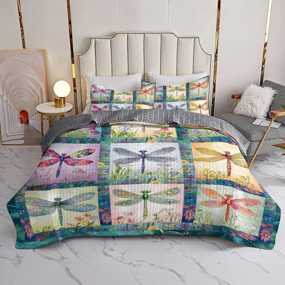 Shineful All Season Quilt 3-Piece Set - Dragonfly Garden