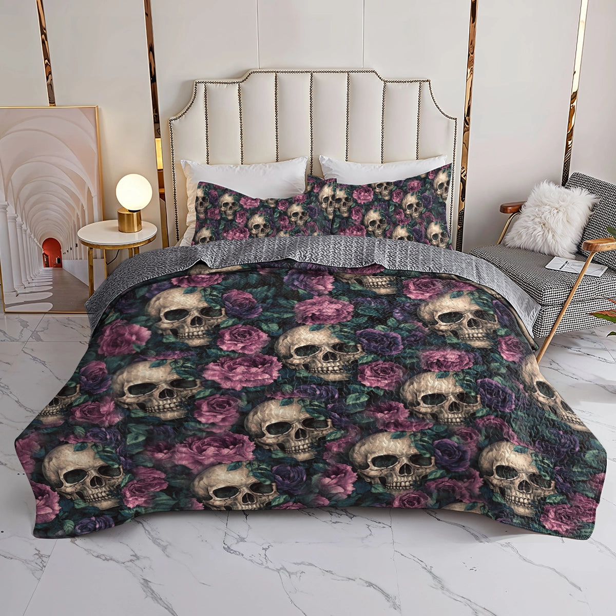 Shineful All Season Quilt 3-Piece Set - Gothic Garden Skull