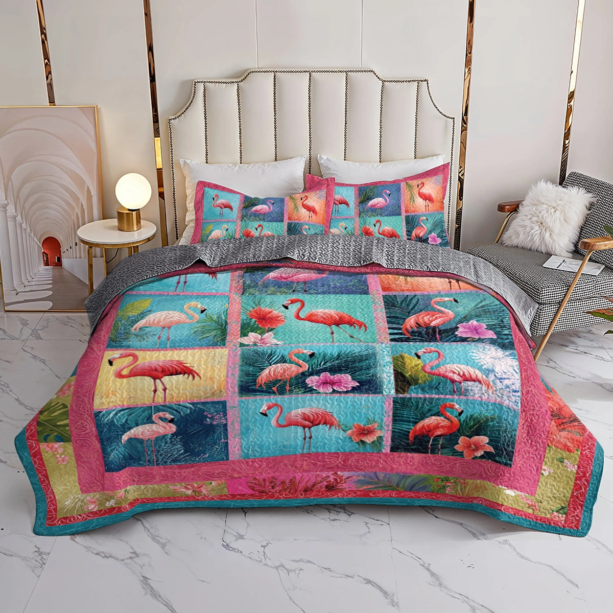 Shineful All Season Quilt 3-Piece Set - Flamingo Paradise