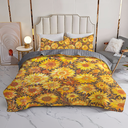 Shineful All Season Quilt 3-Piece Set Golden Sunflower Bloom