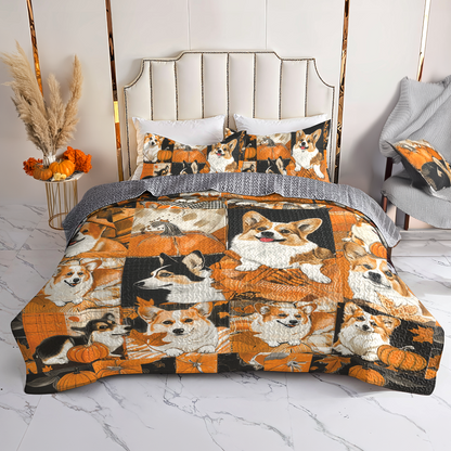 Shineful All Season Quilt 3-Piece Set Fluffy Corgi Autumn