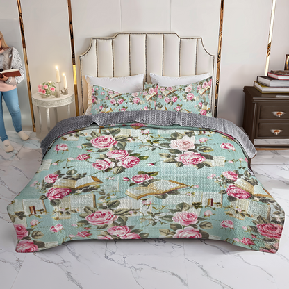 Shineful All Season Quilt 3-Piece Set Rose Romantic Reads