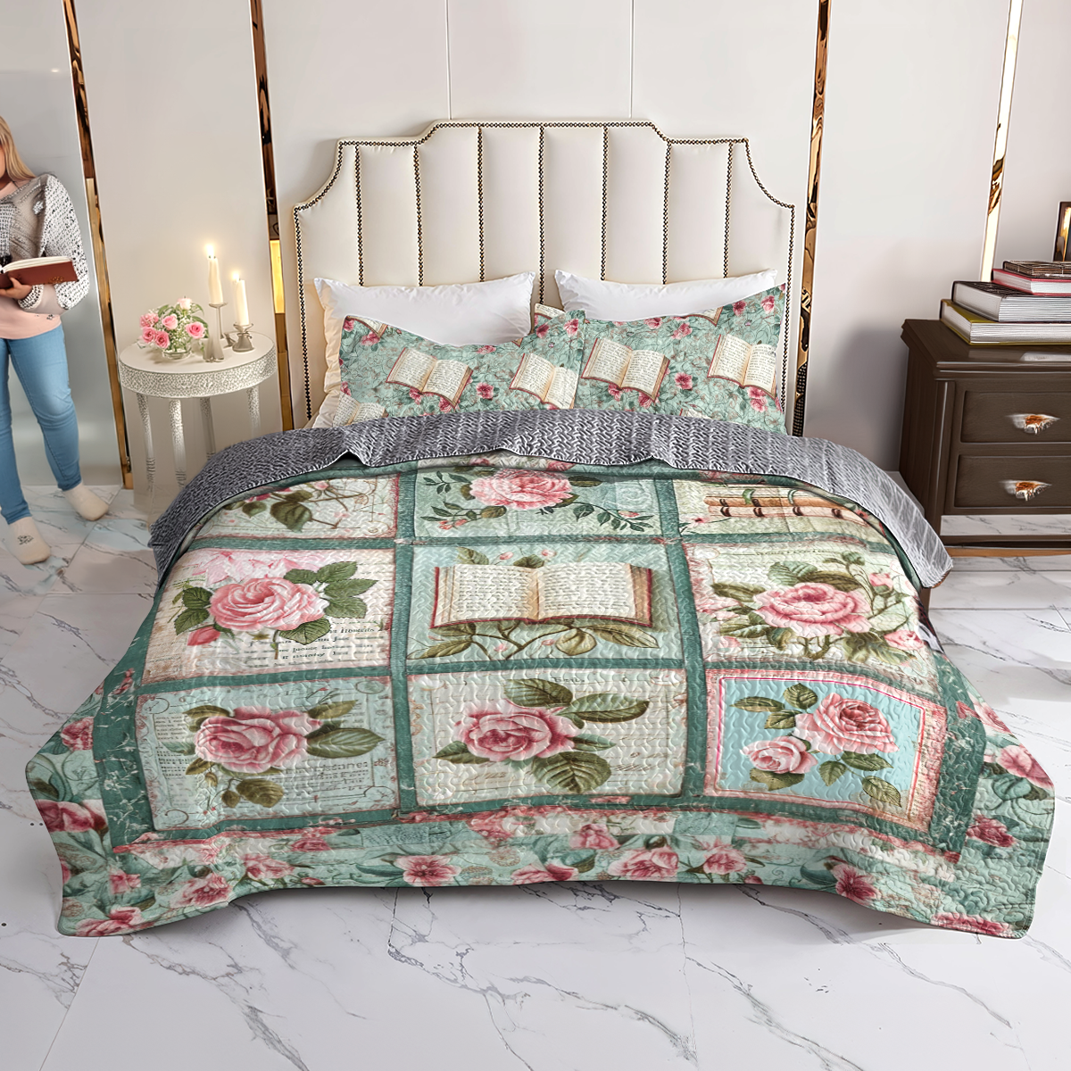 Shineful All Season Quilt 3-Piece Set Romantic Literary Blooms