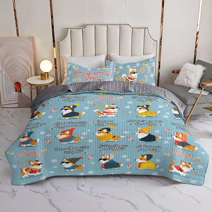 Shineful All Season Quilt 3-teiliges Set Let It Wag Corgi Love 