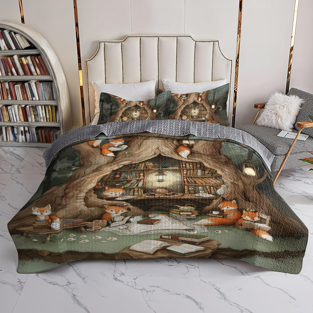 Shineful All Season Quilt 3-teiliges Set Cozy Fox Book Nook