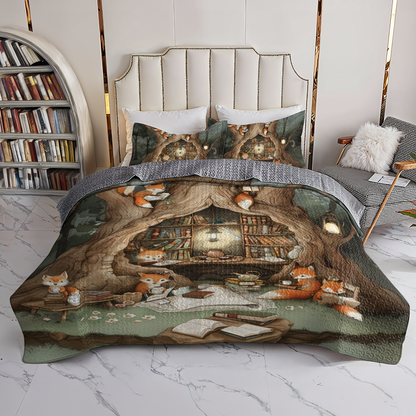 Shineful All Season Quilt 3-Piece Set Cozy Fox Book Nook