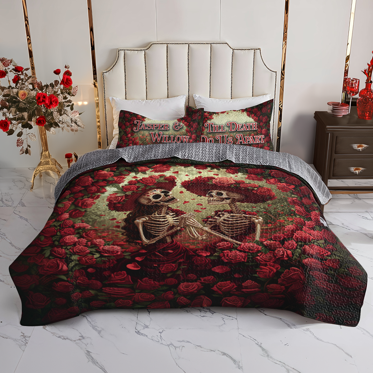 Shineful Personalized All Season Quilt 3-Piece Set Forever Yours Skull Love