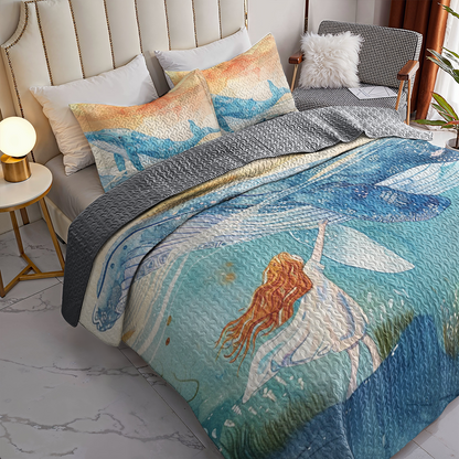 Shineful All Season Quilt 3-Piece Set Whale Harmony and Girl