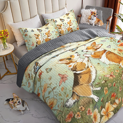 Shineful All Season Quilt 3-Piece Set Corgi Bone Buddies