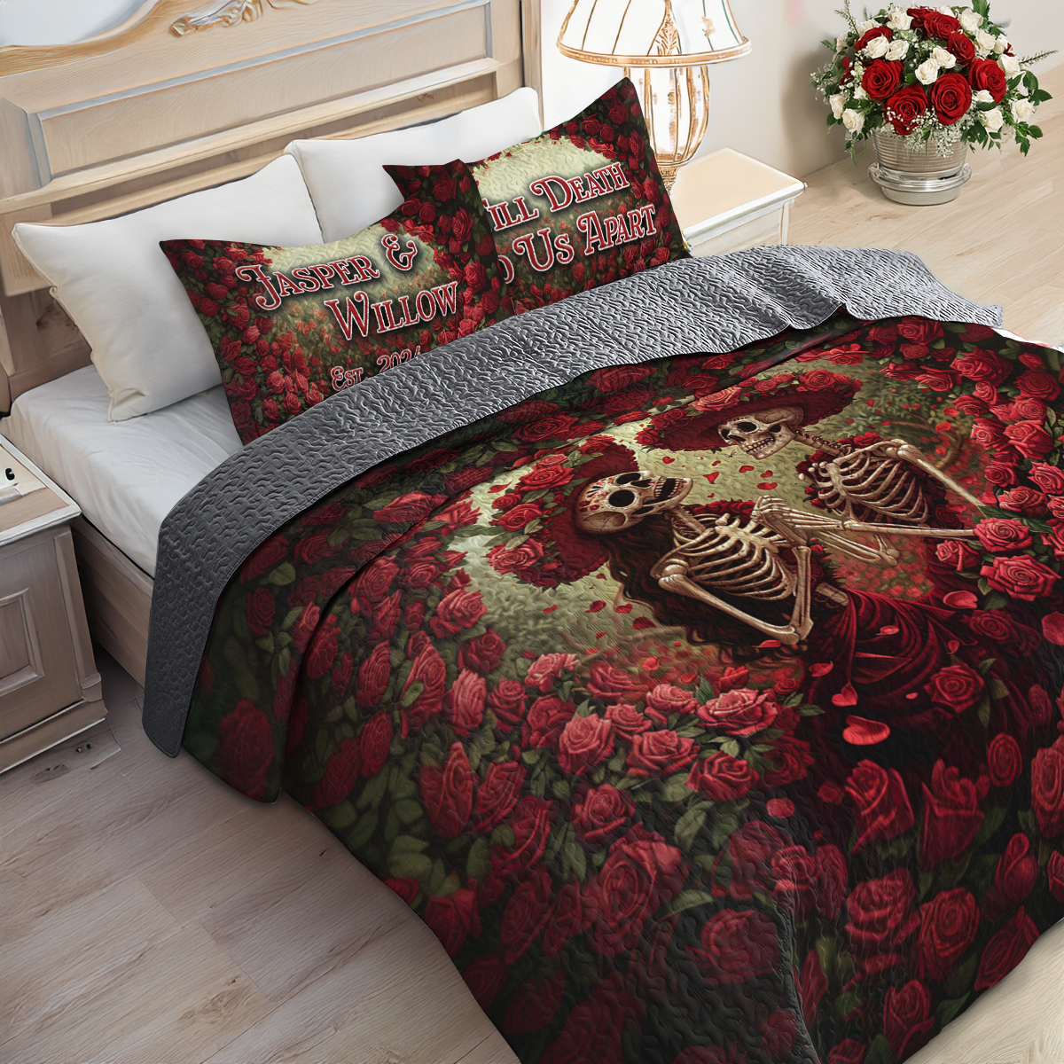 Shineful Personalized All Season Quilt 3-Piece Set Forever Yours Skull Love