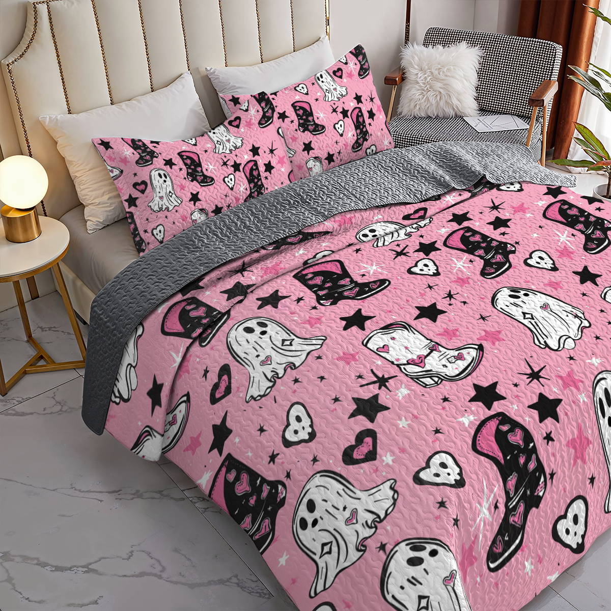 Shineful All Season Quilt 3-Piece Set Ghostly Pink Cowgirl