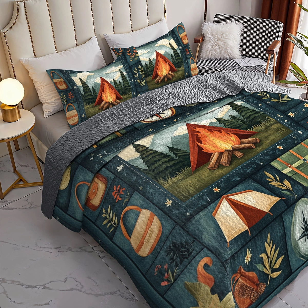 Shineful All Season Quilt 3-teiliges Set Camping Wilderness Nights