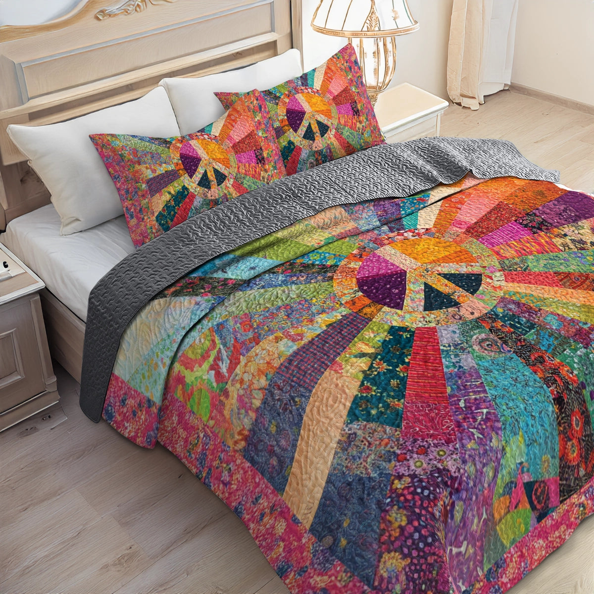 Shineful All Season Quilt 3-Piece Set Hippie Radiant Peace