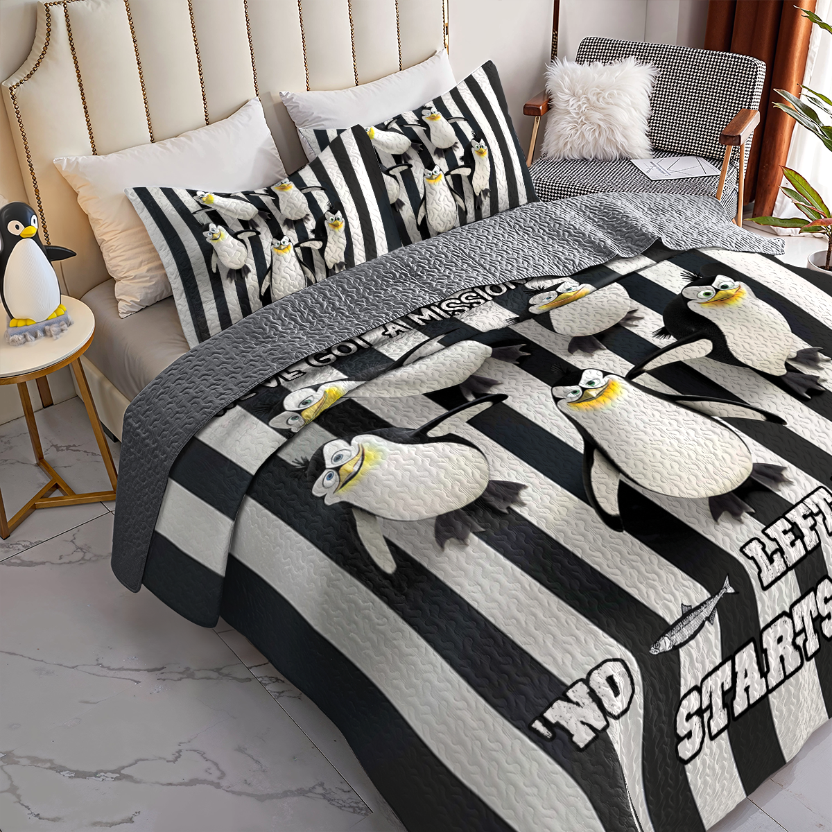 Shineful All Season Quilt 3-Piece Set Penguins on a Mission