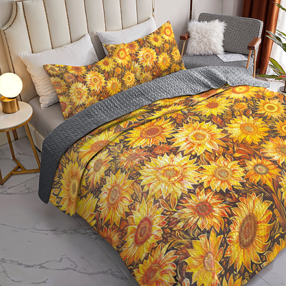 Shineful All Season Quilt 3-Piece Set Golden Sunflower Bloom