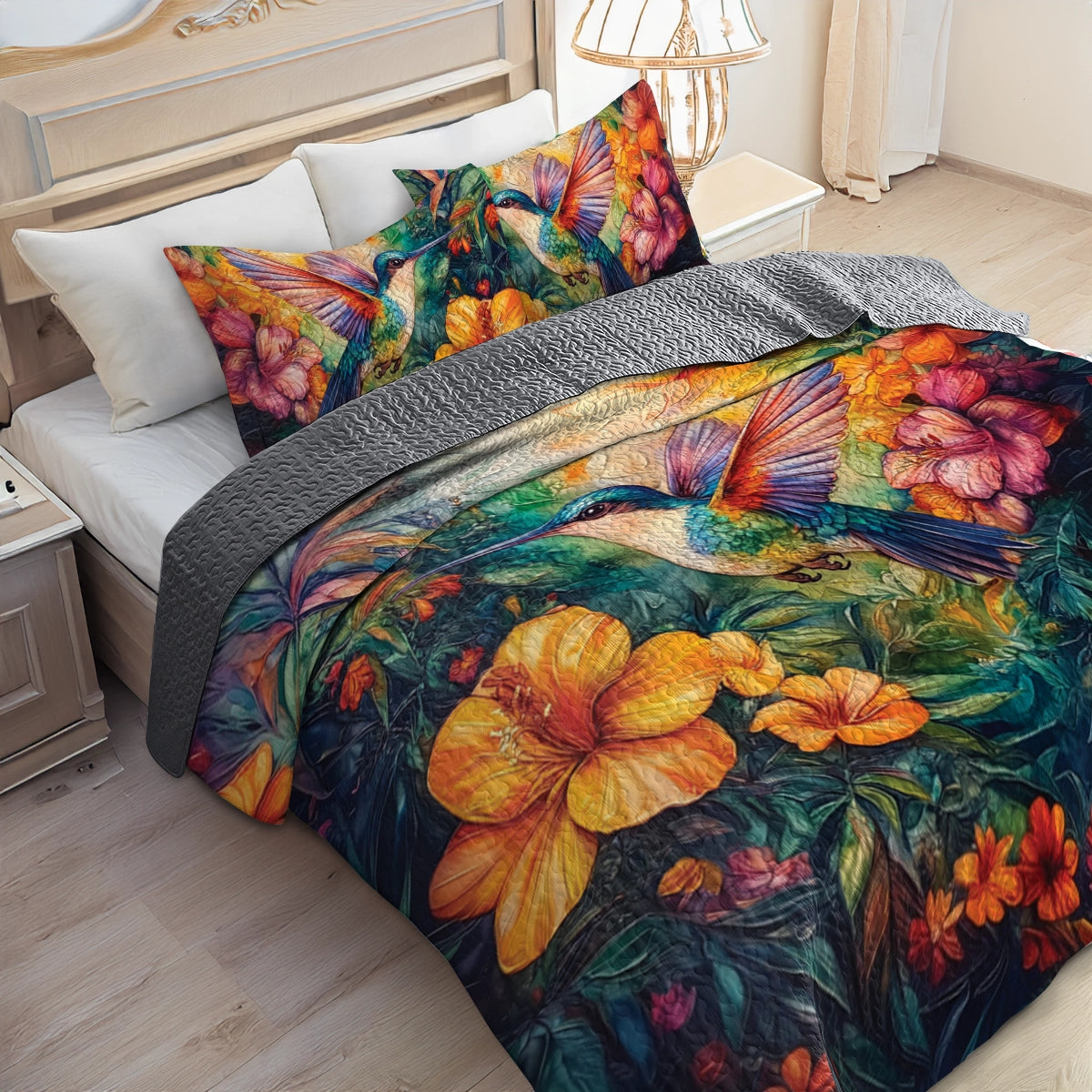 Shineful All Season Quilt 3-Piece Set Hummingbird Paradise