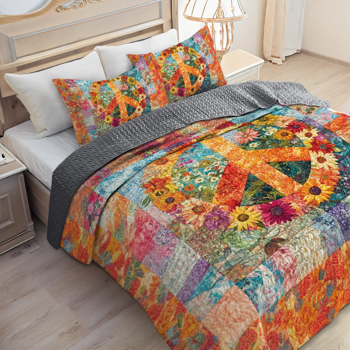 Shineful All Season Quilt 3-Piece Set Hippie Floral Unity