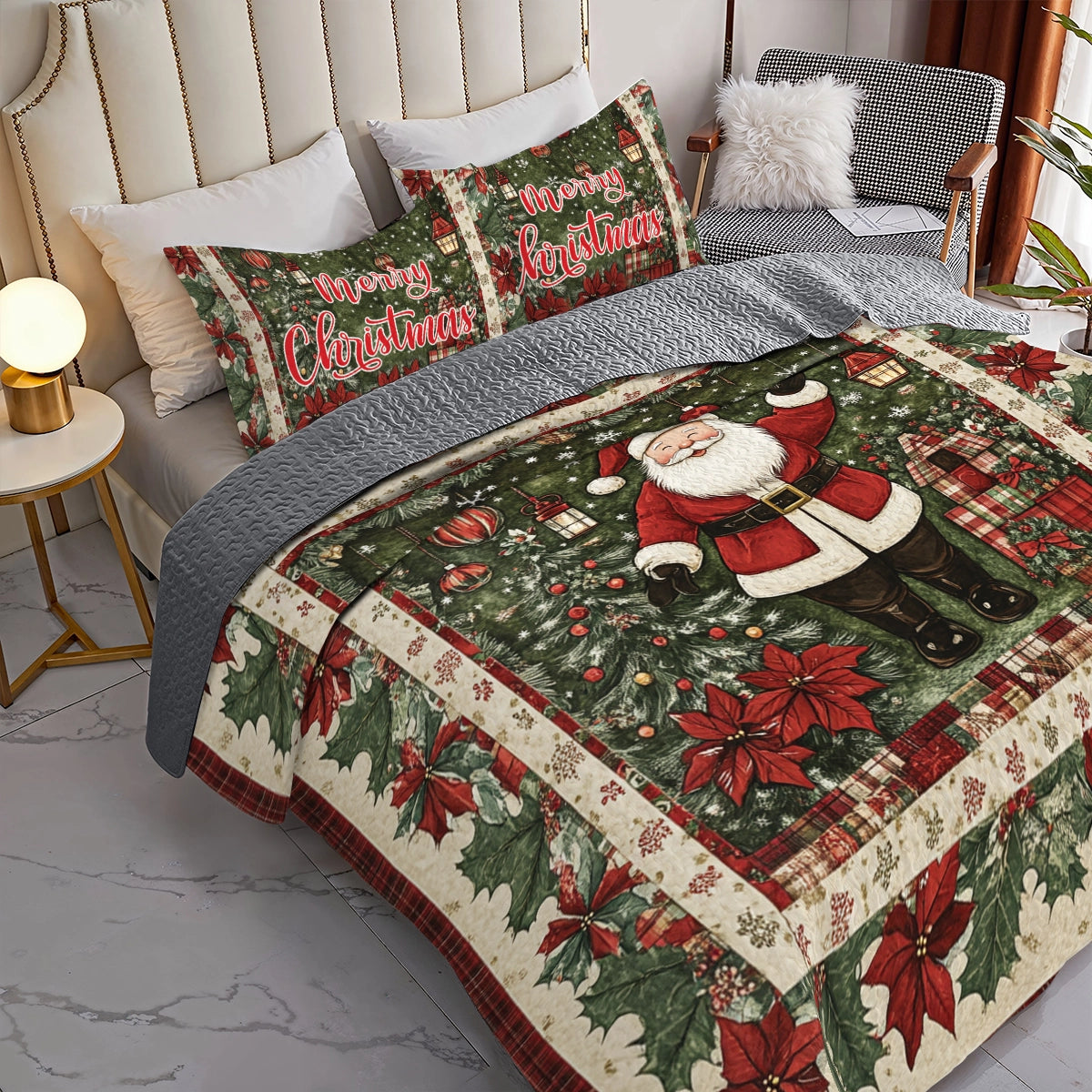 Shineful All Season Quilt 3-Piece Set Christmas Santa's Festive Cheer