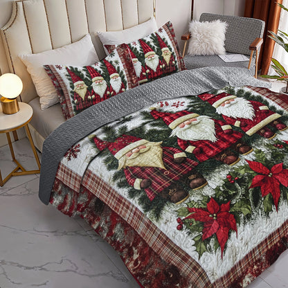 Shineful All Season Quilt 3-Piece Set Christmas Plaid Gnome Wonderland