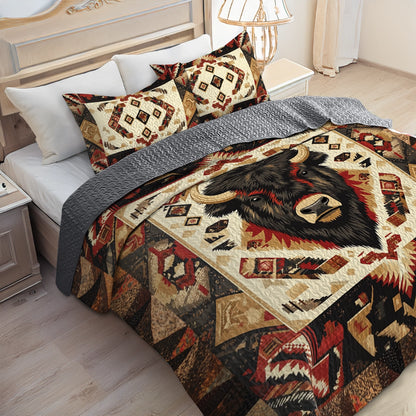 Shineful All Season Quilt 3-Piece Set Native American Buffalo Spirit