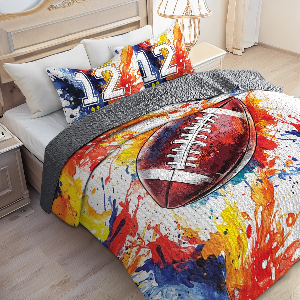 Shineful All Season Quilt 3-Piece Set Football Touchdown Dream