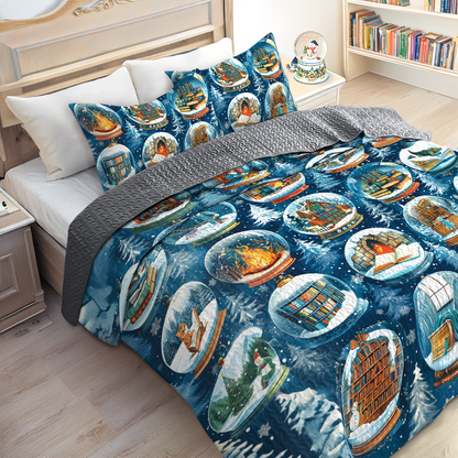 Shineful All Season Quilt 3-Piece Set Frosty Bibliophile's Dream