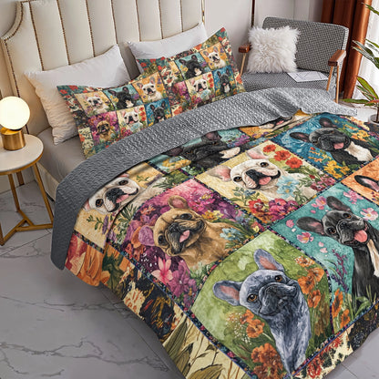 Shineful All Season Quilt 3-Piece Set - French Bulldog Garden