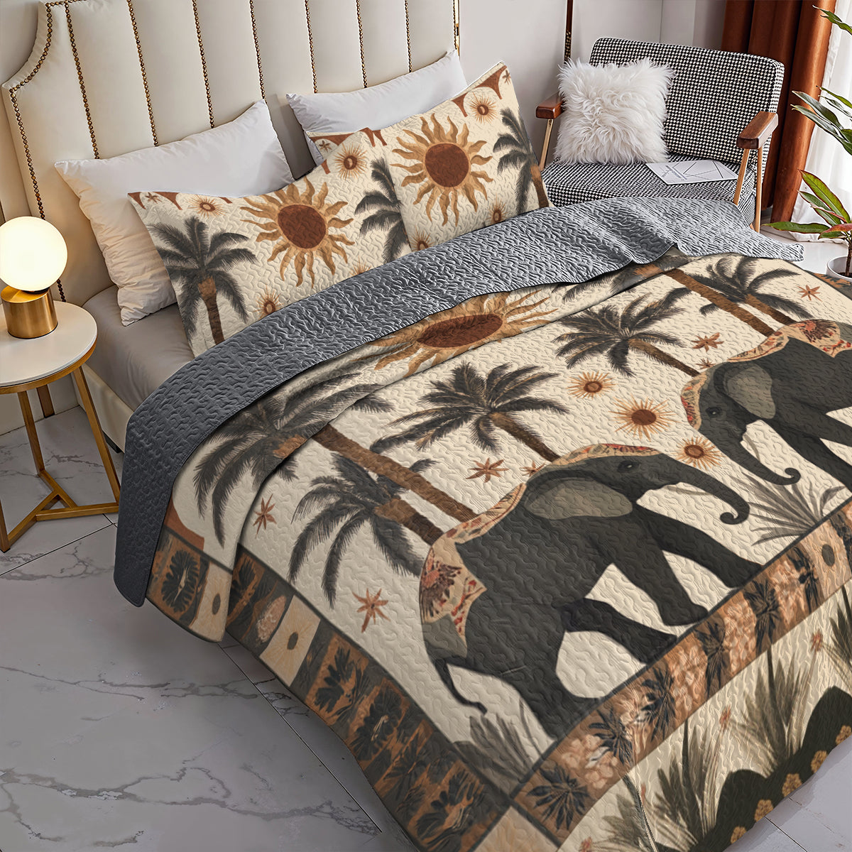 Shineful All Season Quilt 3-Piece Set Elephant Savannah Dream