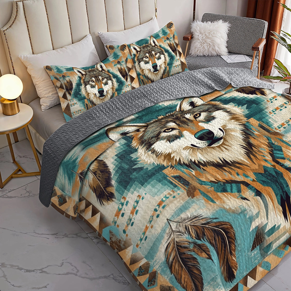 Shineful All Season Quilt 3-Piece Set Native American Wild Spirit