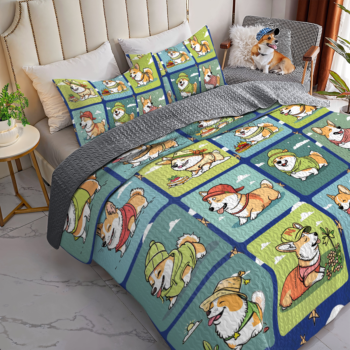 Shineful All Season Quilt 3-Piece Set Corgi Sunshine Days