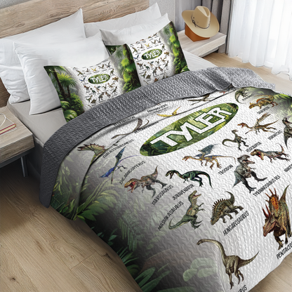 Shineful Personalized All Season Quilt 3-Piece Set Dinosaur White Alphabet