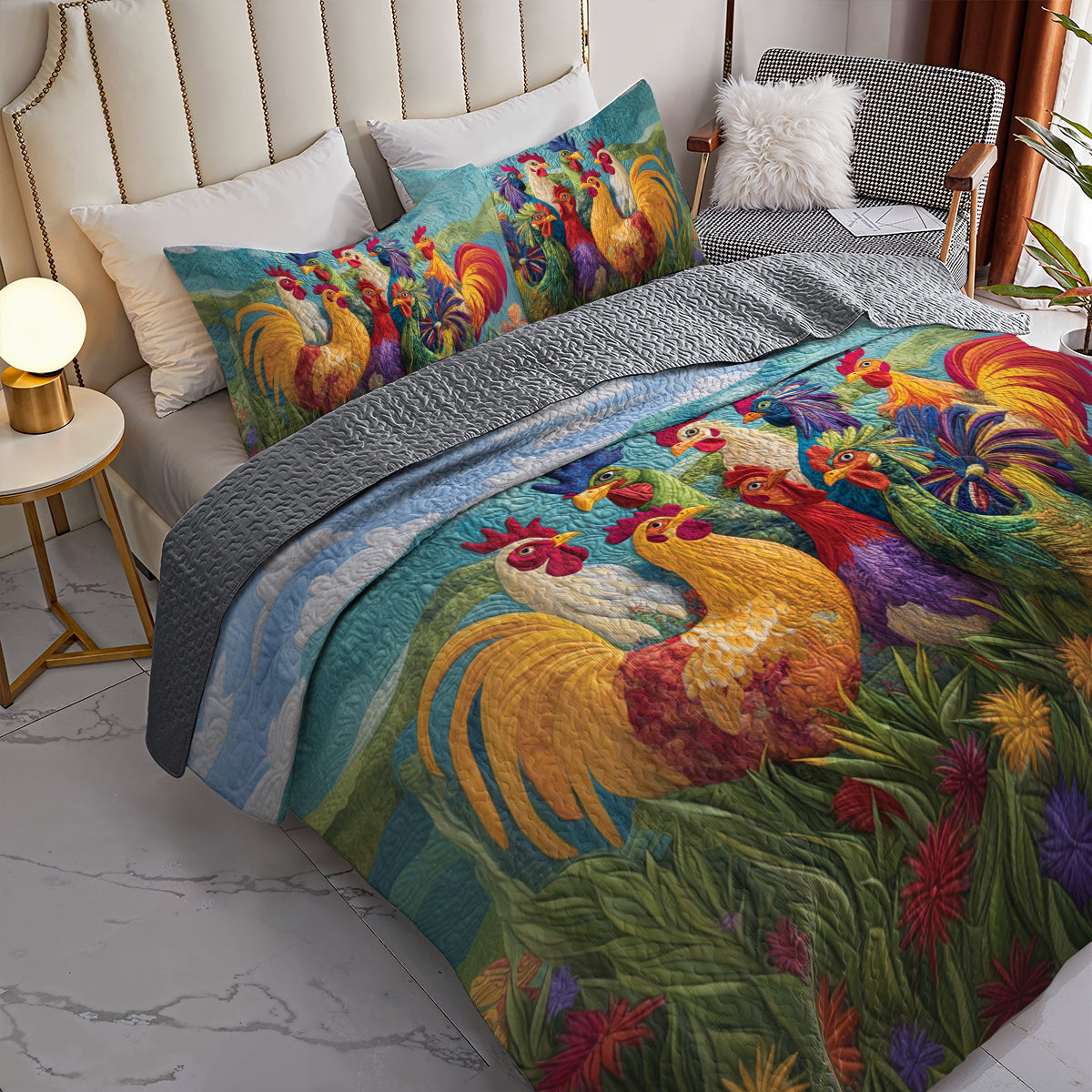 Shineful All Season Quilt 3-Piece Set Morning Glory Rooster