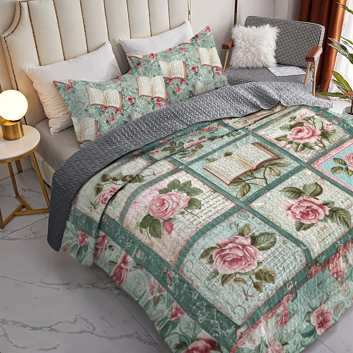 Shineful All Season Quilt 3-Piece Set Romantic Literary Blooms