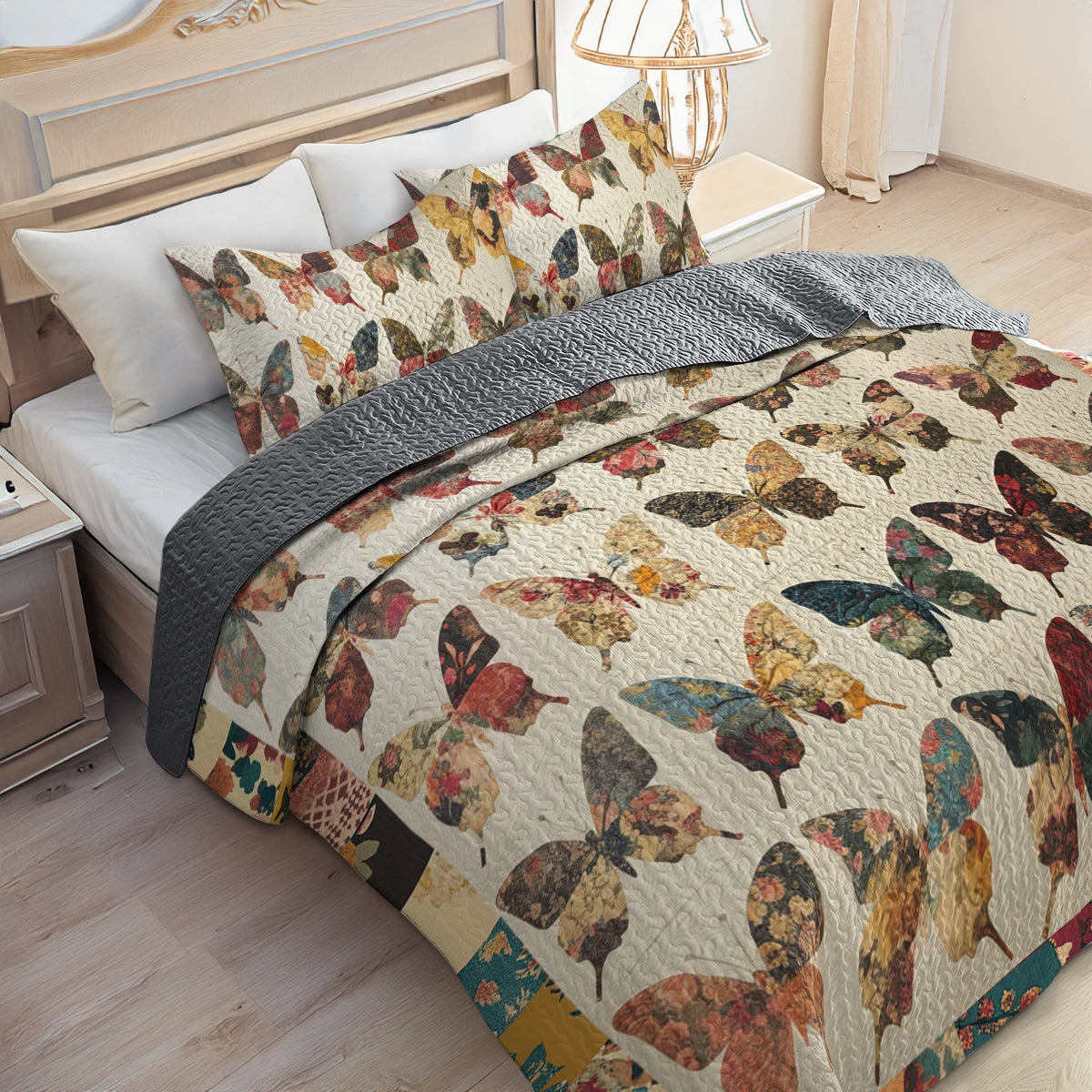 Shineful All Season Quilt 3-Piece Set - Vintage Butterflies