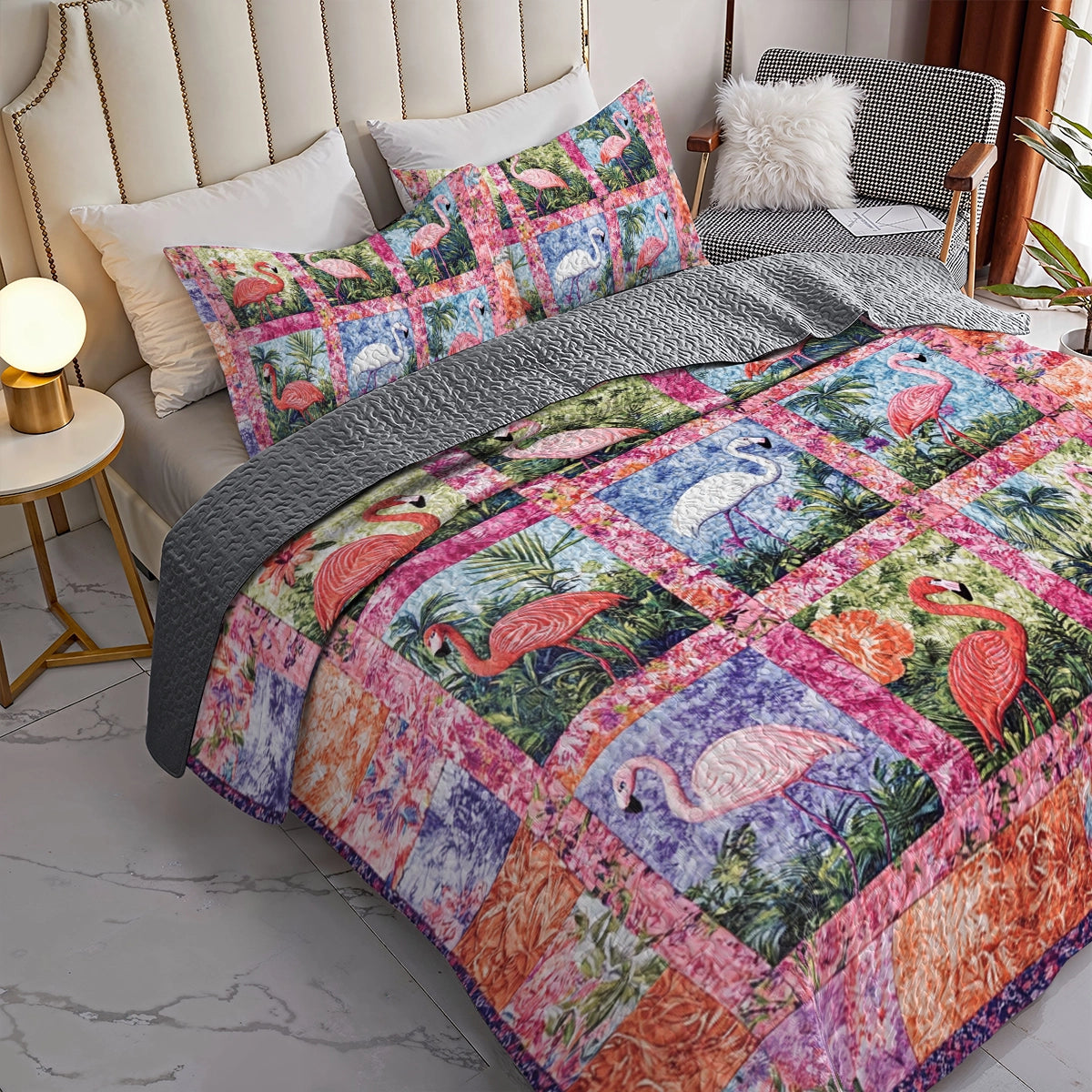 Shineful All Season Quilt 3-Piece Set - Flamingo Paradise