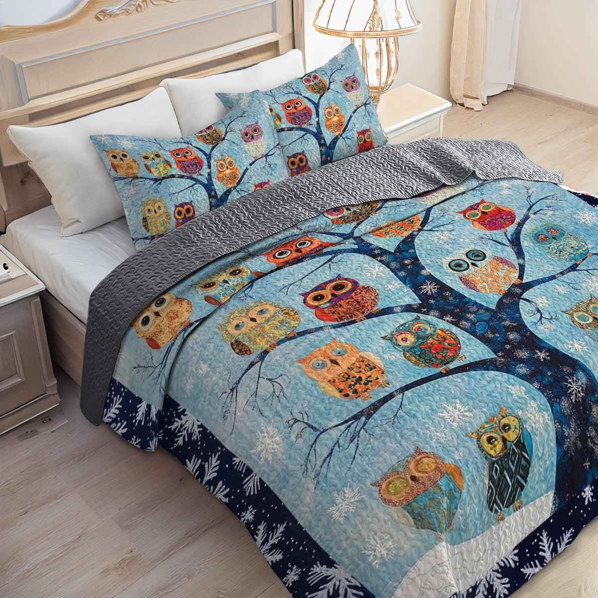 Shineful All Season Quilt 3-Piece Set - Winter Owl Tree