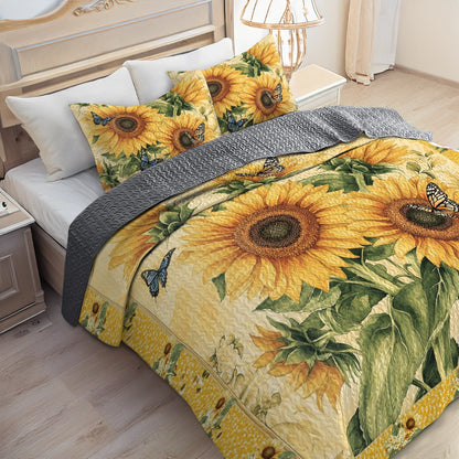 Shineful All Season Quilt 3-Piece Set - Golden Sunflower Dreams