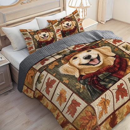 Shineful All Season Quilt 3-Piece Set Golden Autumn Paws