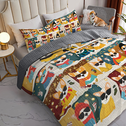 Shineful All Season Quilt 3-Piece Set Corgi Winter Fashion