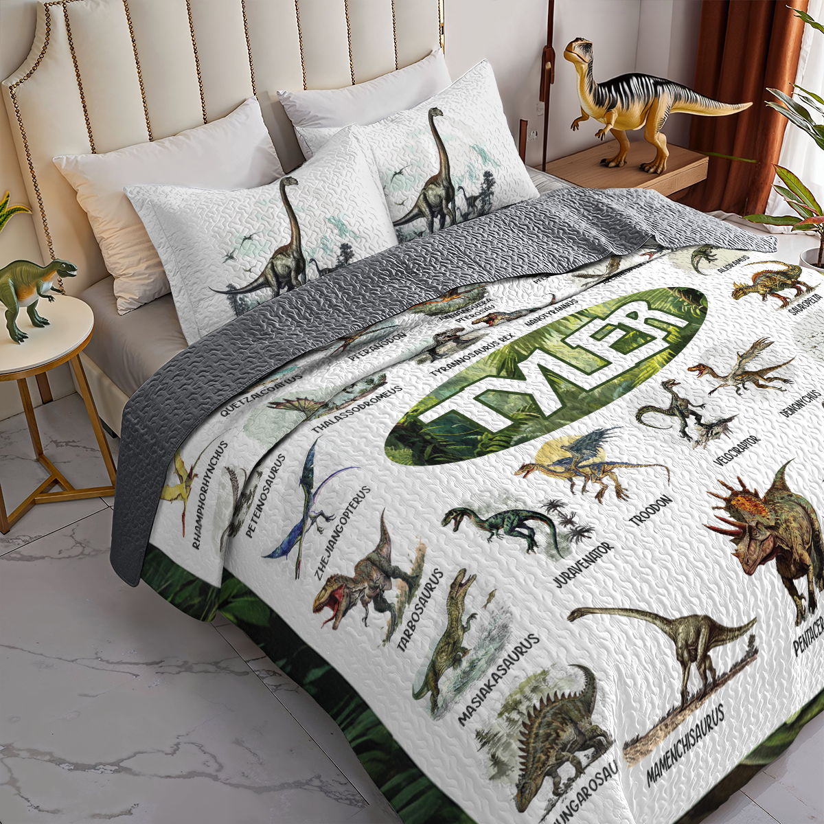 Shineful Personalized All Season Quilt 3-Piece Set Dino Alphabet