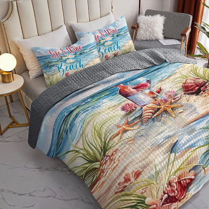 Shineful All Season Quilt 3-Piece Set - Coastal Wine Bliss