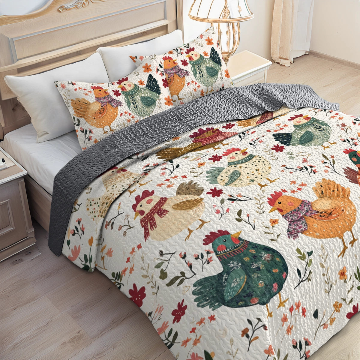 Shineful All Season Quilt 3-teiliges Set Chicken Cozy Cluck Quilt