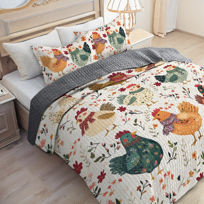 Shineful All Season Quilt 3-Piece Set Chicken Cozy Cluck Quilt