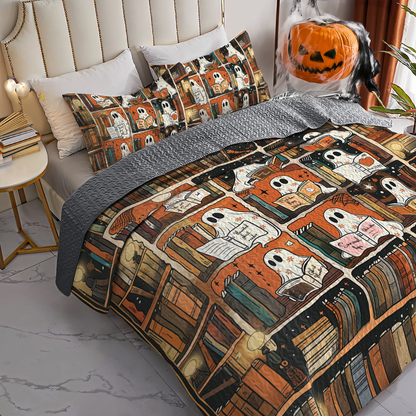 Shineful All Season Quilt 3-Piece Set Spooky Ghost Readers