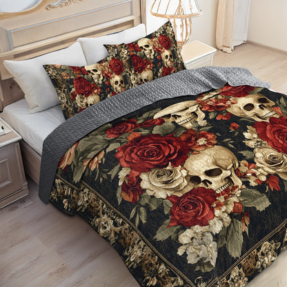 Shineful All Season Quilt 3-Piece Set Skull Crimson Shadows