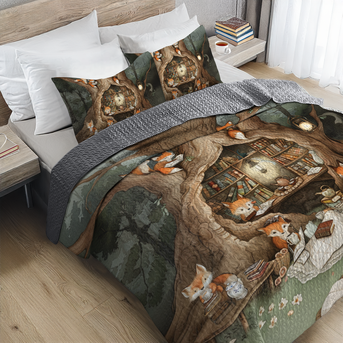 Shineful All Season Quilt 3-Piece Set Cozy Fox Book Nook